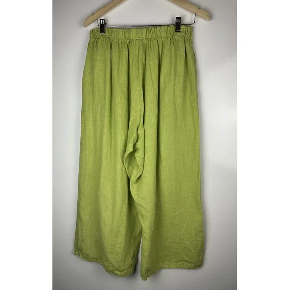 Bryn Walker 100% Linen Wide Leg Pull-On Pant Stretch Lagenlook Green Size Medium - Picture 11 of 12